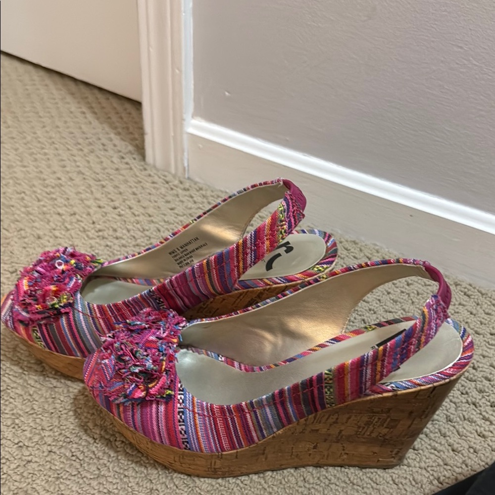 Nine West Pink Wedge Sandals with Cork Heel